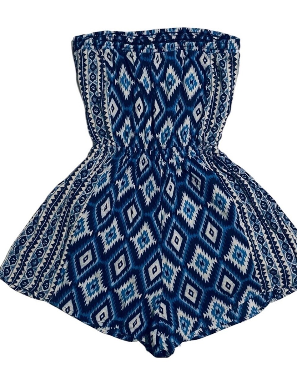 Hollister Blue Diamond Aztec Printed Strapless Romper Women's Size Small
